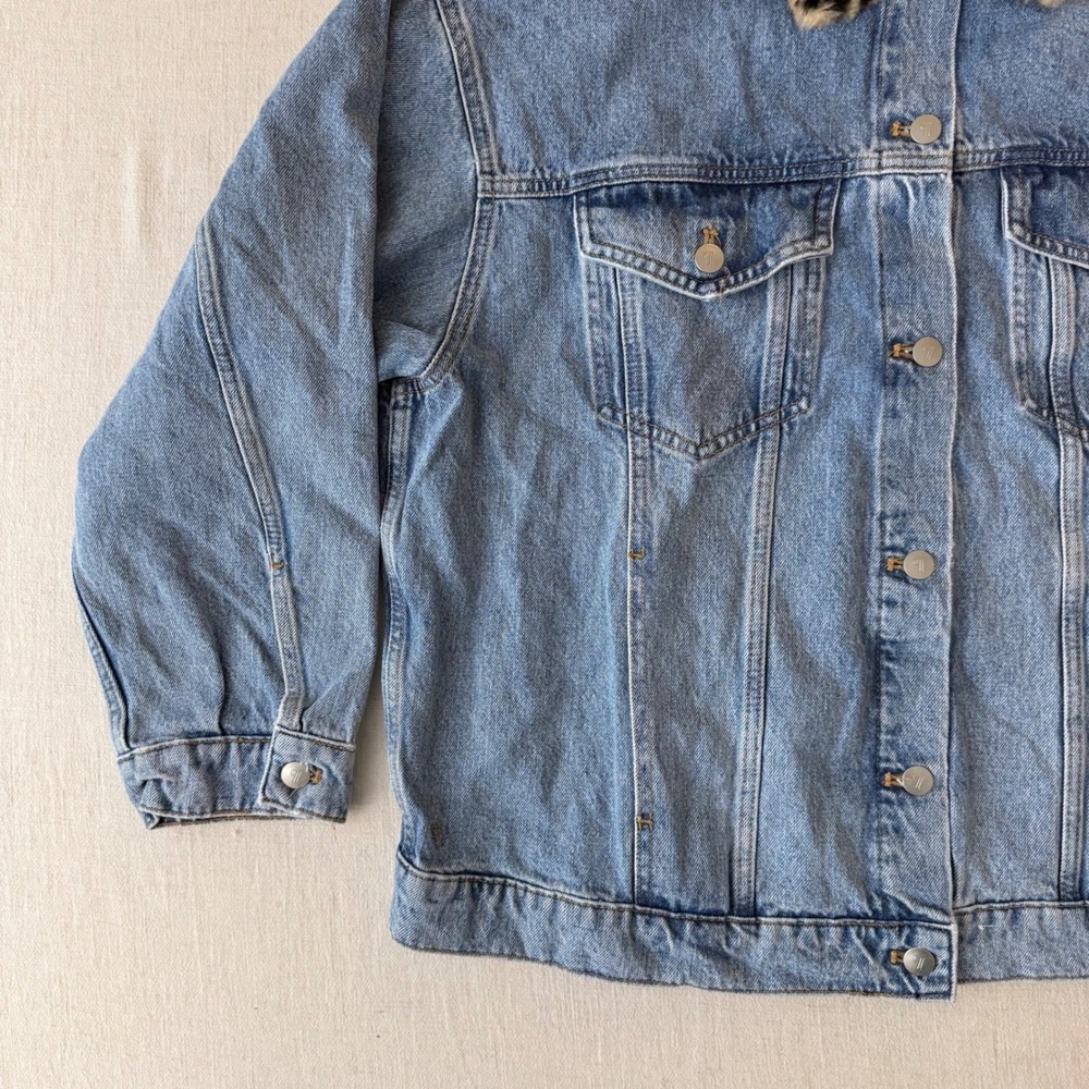 NWT Pilcro The Weston Denim Boyfriend Jacket Womens Large Leopard Collar Edition - Picture 10 of 15
